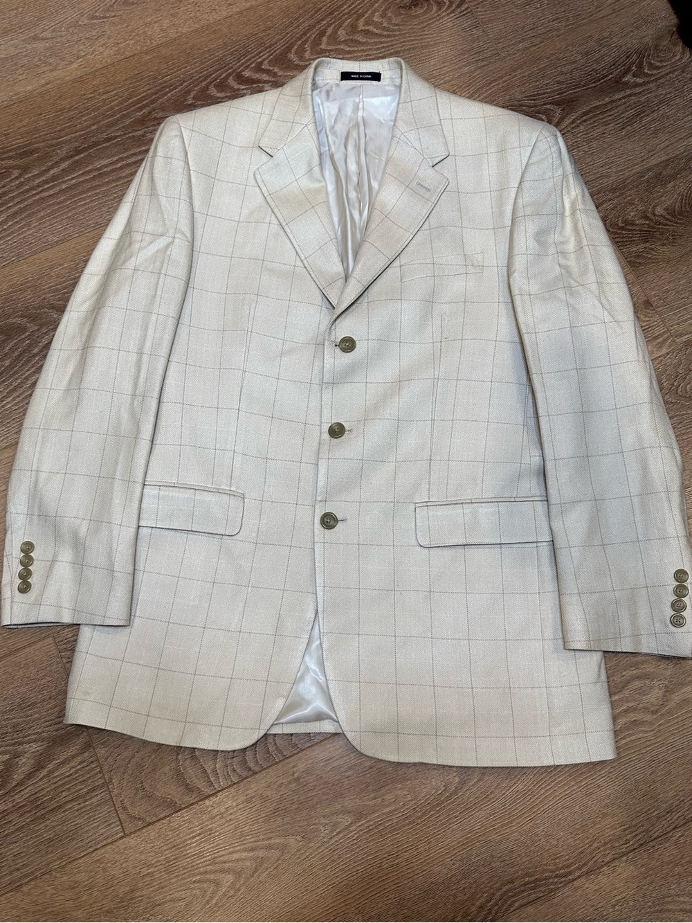 Lauren Ralph Lauren Silk Men's Cream Windowpane Blazer  Single-Breasted Style 40
